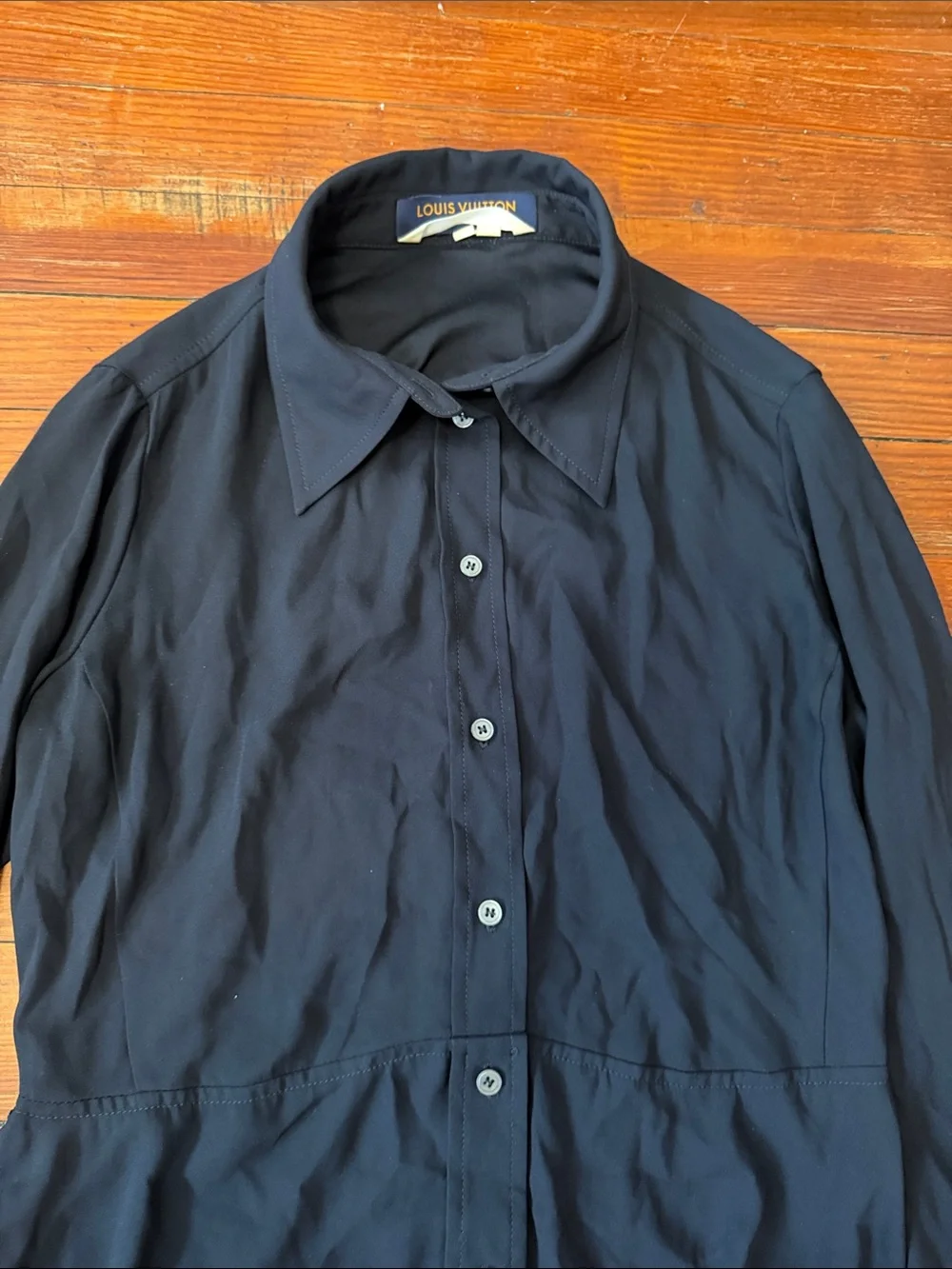 Authentic Louis Vuitton Black Long-Sleeve Button-Down Shirt Dress Size 38